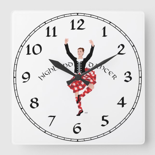 Scottish Highland Fling - Red Plaid Square Wall Clock (Front)