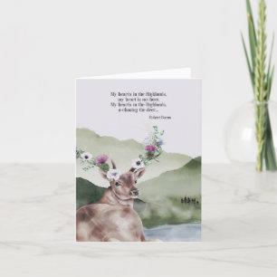 Scottish Highland Floral Deer Watercolor Blank Note Card