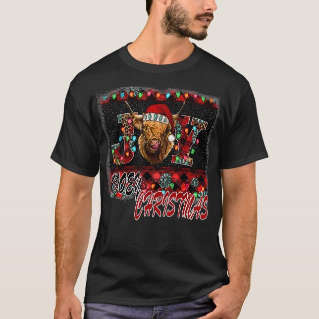 Scottish Highland Hairy Cow Mooey Christmas T-Shirt (Front)