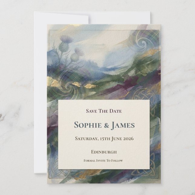 Scottish Highland Landscape Save the Date Card (Front)