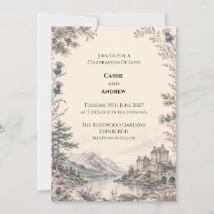 Scottish Highland Loch Thistle Wedding Invitation