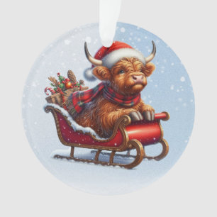 Scottish highland Santa cow in sled Ornament