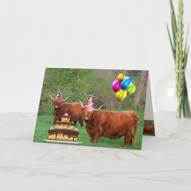 Scottish Highland Steer Party Birthday Card (Front)