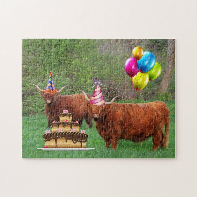 Scottish Highland Steer Party Jigsaw Puzzle (Horizontal)