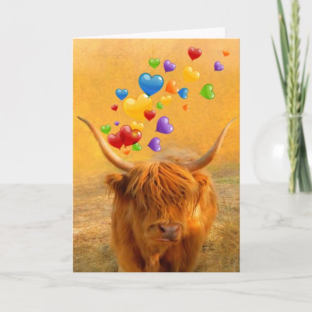 Scottish Highland Steer Valentine Holiday Card (Front)