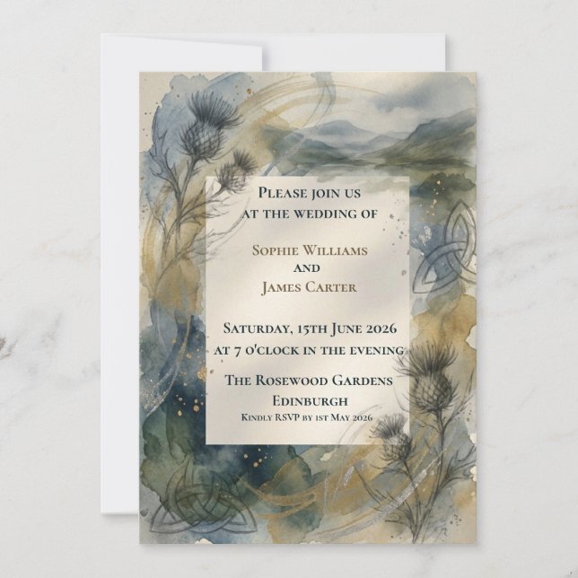 Scottish Highland Thistle Wedding Invitation | Mis (Front)