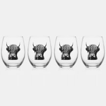Scottish Highlander Cow Stemless Wine Glasses