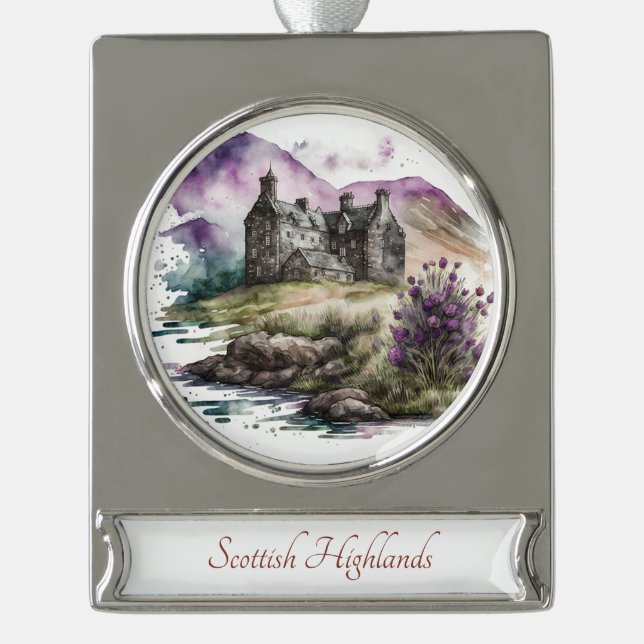 Scottish Highlands Travel Art Watercolor Ornament (Front)