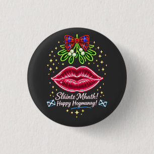 Scottish Hogmanay Mistletoe Neon Tartan Gift 3 Cm Round Badge