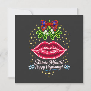 Scottish Hogmanay Mistletoe Neon Tartan Gift Invitation