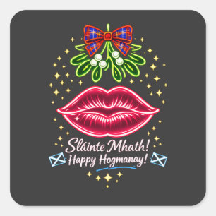 Scottish Hogmanay Mistletoe Neon Tartan Gift Square Sticker