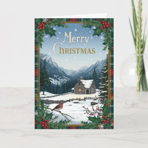 Scottish Holly Tartan Christmas Card