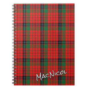 Scottish Honour Clan MacNicol Red Tartan Notebook