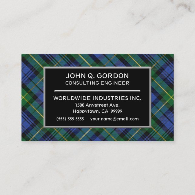 Scottish House of Gordon Clan Tartan Plaid Business Card (Front)