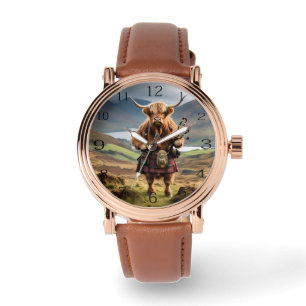 Scottish Humor: Highland Cow Bagpiper Watch