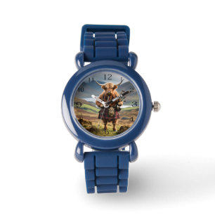 Scottish Humour: Highland Cow Bagpiper Kids Watch