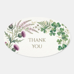 Scottish Irish Shamrock Thistle Thank You Sticker