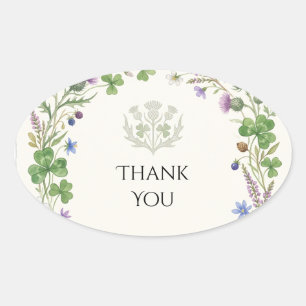 Scottish Irish Shamrock Thistle Thank You Sticker
