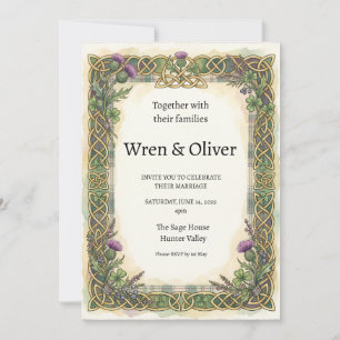 Scottish Irish Shamrock Thistle Wedding Invitation