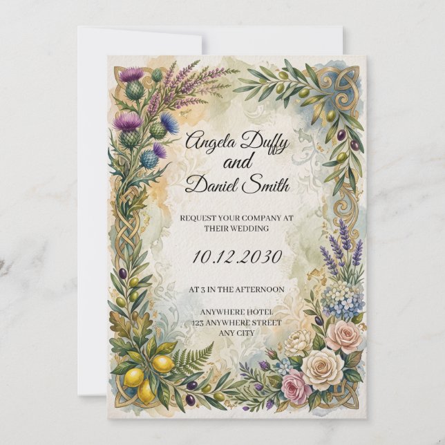 Scottish Italian Heritage Wedding Invitation (Front)