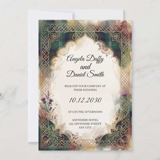 Scottish Italian Heritage Wedding Invitation (Front)