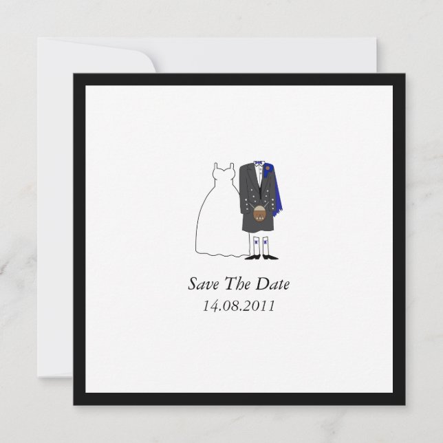 Scottish Kilt Bride & Groom Blue Save the Date (Front)