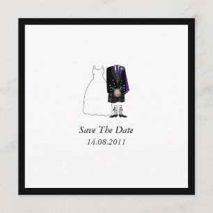Scottish Kilt Bride & Groom Purple Save the Date