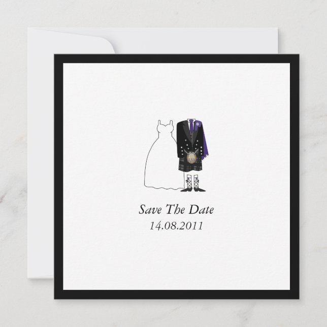 Scottish Kilt Bride & Groom Purple Save the Date (Front)