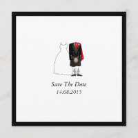 Scottish Kilt Bride & Groom Save the Date - red