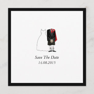 Scottish Kilt Bride & Groom Save the Date - red