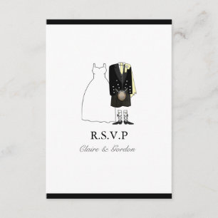 Scottish Kilt Bride & Groom Wedding RSVP - yellow