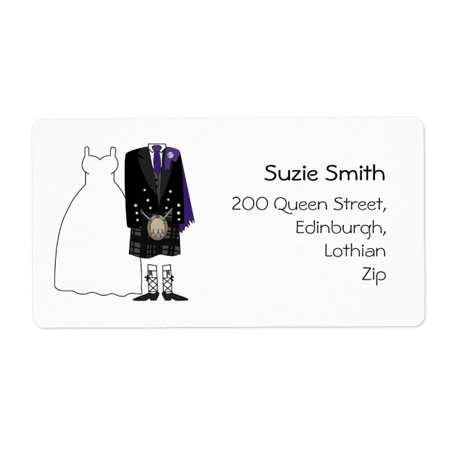 Scottish Kilt Purple Wedding Return Address Labels (Front)
