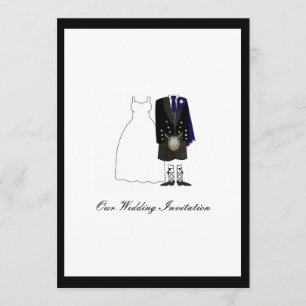 Scottish Kilt Wedding Invitation - Navy Blue