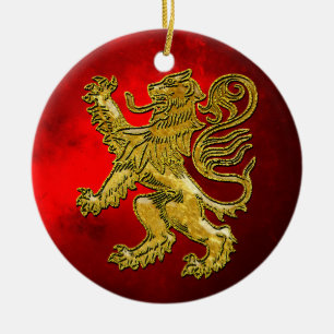 Scottish Lion Gold Red Ceramic Tree Decoration