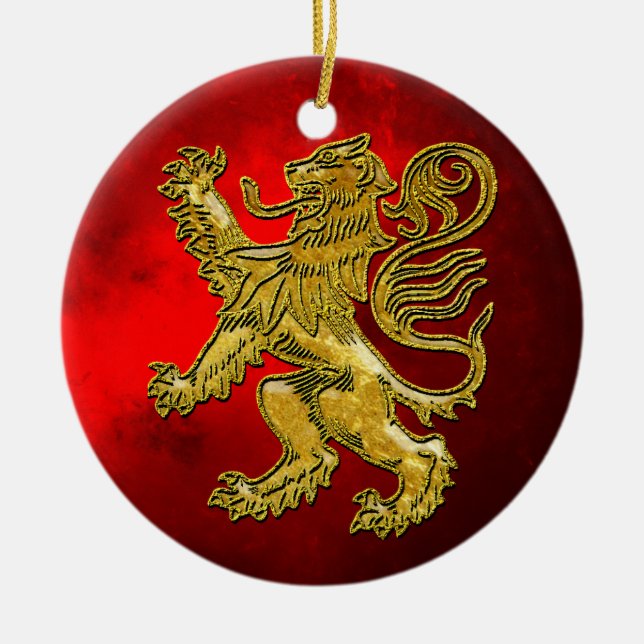 Scottish Lion Gold Red Ceramic Tree Decoration (Front)