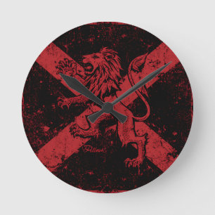 Scottish Lion Rampant Wall Clock   Red & Black Sal