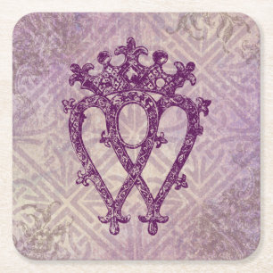 Scottish Luckenbooth Purple Celtic Knot Square Paper Coaster