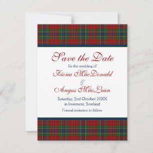 Scottish MacLean Tartan Wedding Save the Date Card