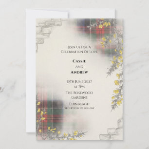 Scottish Maxwell Tartan and Wild Gorse Wedding Invitation