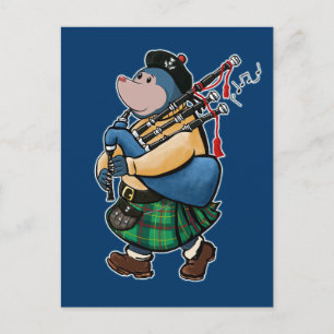 Scottish Mole Of Kintyre Marching With Bagpipes Postcard