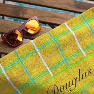 Scottish pattern in sixties colours, customisable  beach towel