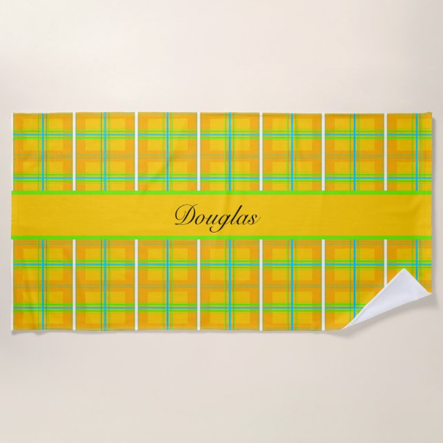 Scottish pattern in sixties colours, customisable  beach towel (Front)