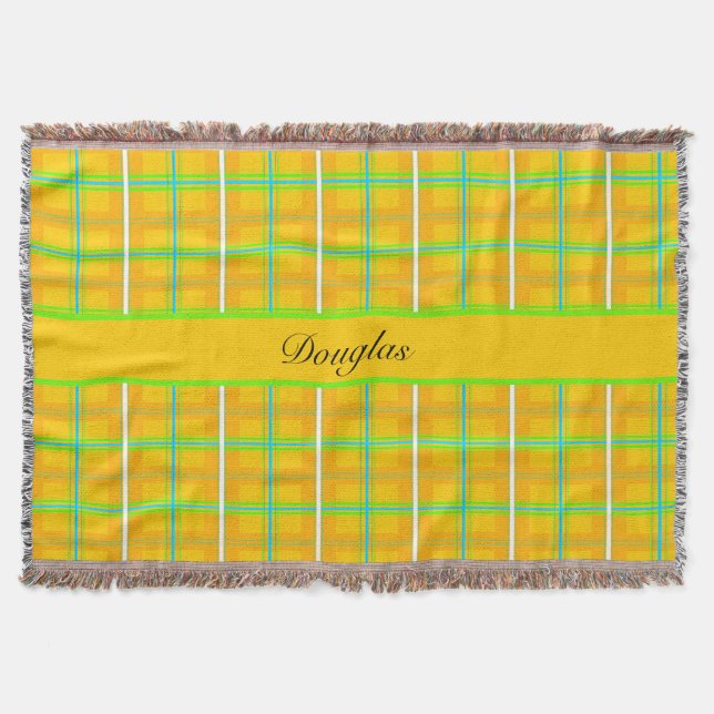 Scottish pattern in sixties colours, customisable  throw blanket (Front)