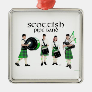 Scottish Pipe Band - Green Kilts Metal Tree Decoration