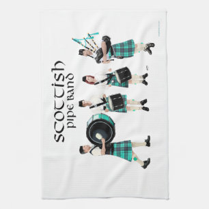 Scottish Pipe Band - Turquoise Kilts Tea Towel