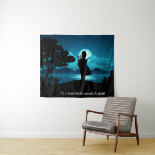 Scottish Piper in Bright Moon   Tapestry