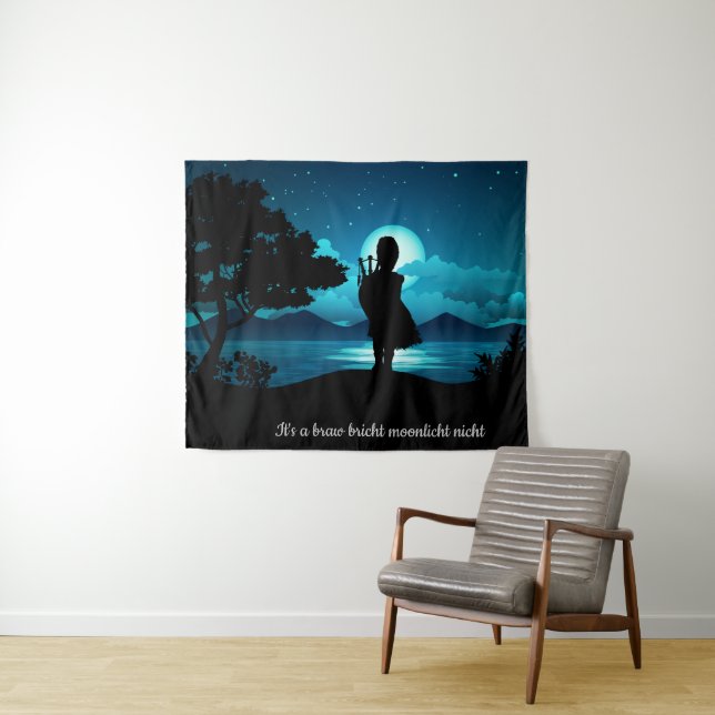 Scottish Piper in Bright Moon   Tapestry (In Situ (Horizontal))