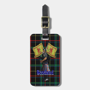 Scottish piper on tartan luggage tag