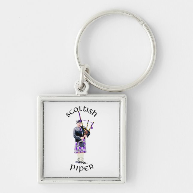 Scottish Piper - Purple Plaid Key Ring (Front)