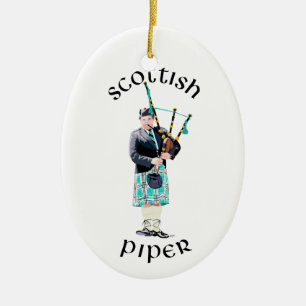 Scottish Piper - Turquoise Plaid Ceramic Tree Decoration